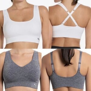 PUMA 2-Pack Seamless Square Neck Sports Convertible Bras White Grey (M) NWOT!